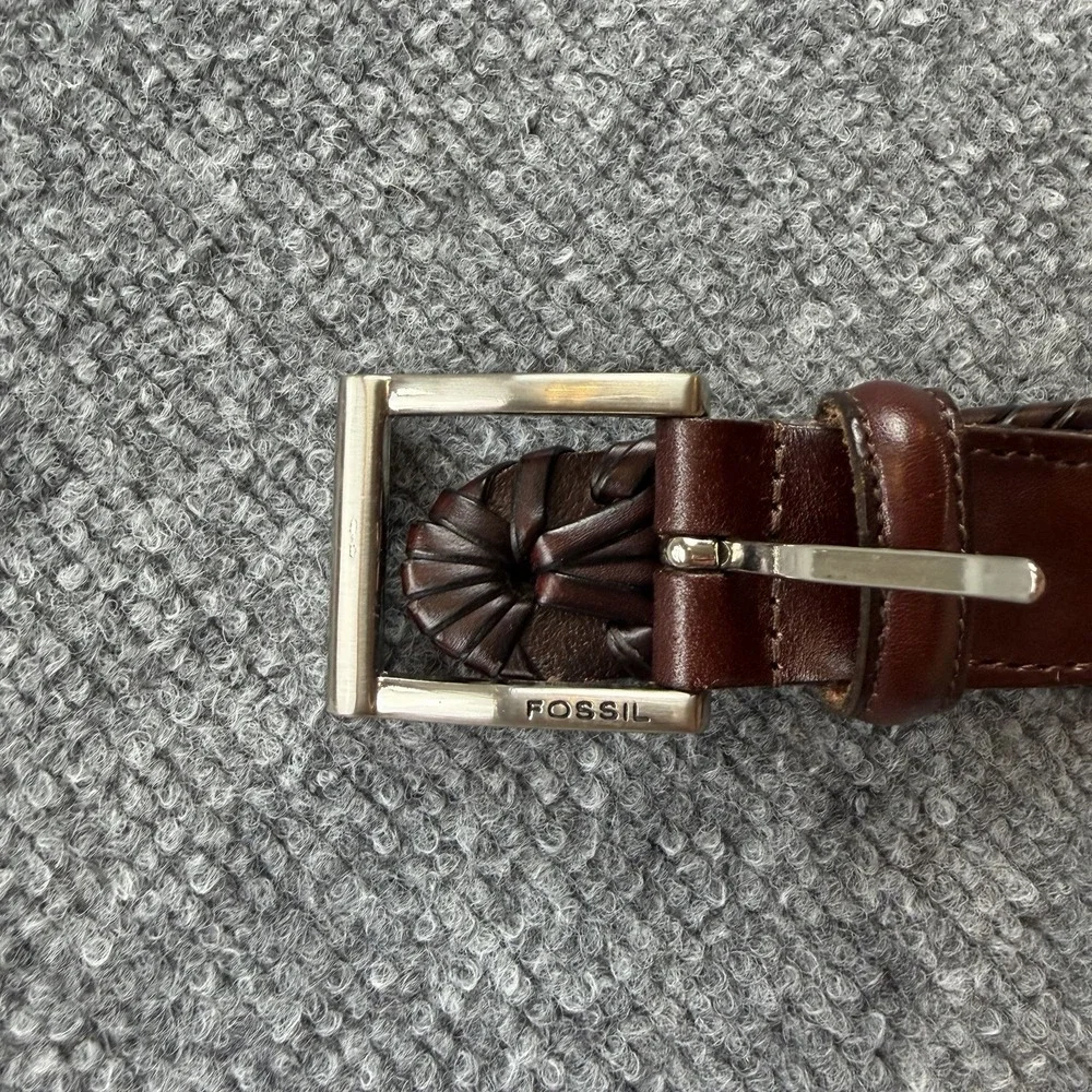Fossil Braided Leather Belt Brown Woven Casual‎ Size 40